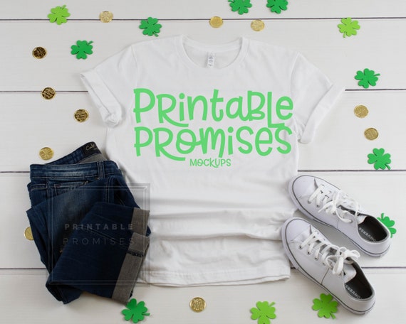 St Paticks White Shirt Mockup Bella Canvas 3001 White St Paticks White Shirt Mockup Bella Canvas 3001 White