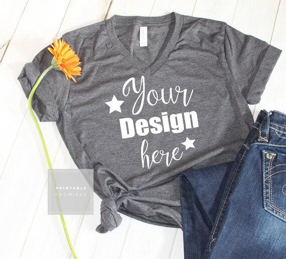 Download Free Bella Canvas Unisex T-Shirt Mockup Dark Grey Heather ...