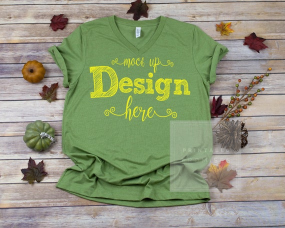 Bella Canvas Unisex Heather 3005 Green Shirt Mockup Fall