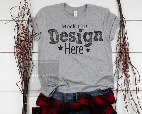 Download Free Bella Canvas Athletic Grey Christmas T-Shirt Mock Up ...
