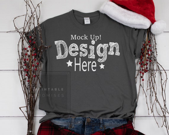 Download Free Gildan 500 Charcoal Grey Christmas T-Shirt PSD Mockup ...