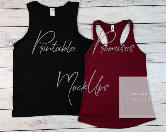 His Her Tank Top Mockup Gildan 520 Black Next His Her Tank Top Mockup Gildan 520 Black Next