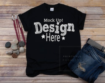 Download Gildan 500 Mockup Black Shirt Unisex Shirt T Shirt Flat ...