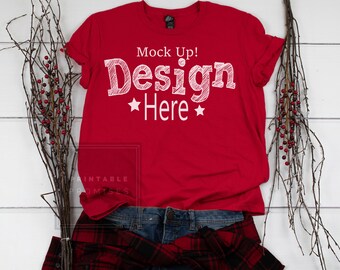 Download Christmas Shirt Mock-Up Anvil 980 Unisex Red T Shirt Mock ...
