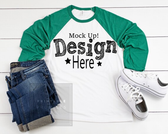Kelly Green Raglan Mockup Raglan Bella Canvas 3200 White