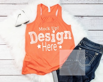 Download Free Tank Top Mockup Shirt Bella Canvas 8800 Coral Tank Mock Up Peach Tank Top Summer Spring Mockup Shirt Image Photo Stock PSD Template