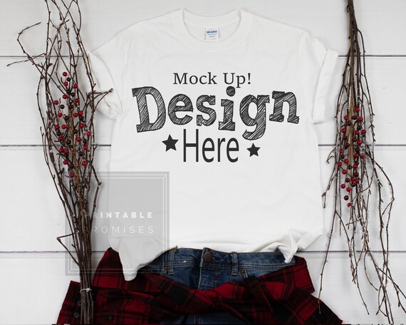 Gildan White Shirt Mockup Christmas Plaid Shirt Mock Up