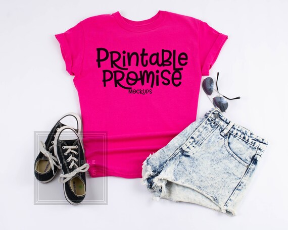 Hot Pink T-Shirt Mockup Flatlay Shirt Hot Pink Outfit