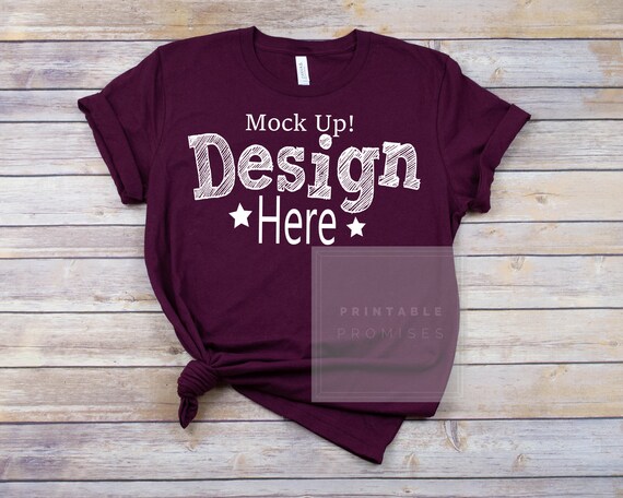 Bella Canvas Unisex 3001 Maroon T-Shirt PSD Mockup Template Mockup