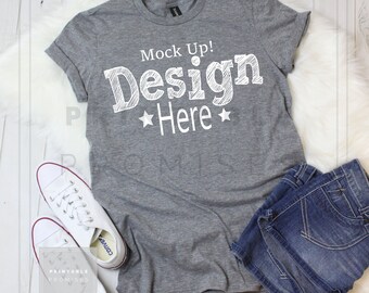 Anvil Heather Grey 980 T Shirt Mock Up Anvil Mock Ups Mock Etsy
