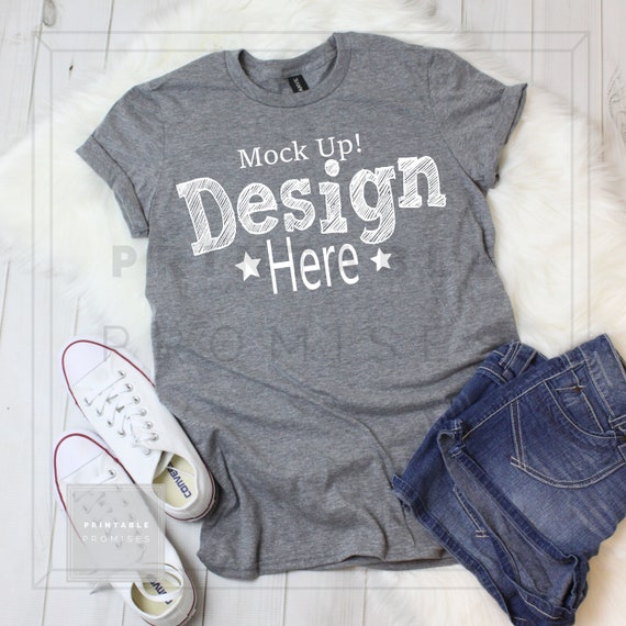 Anvil Heather Graphite T-Shirt Mock Up Anvil Mock