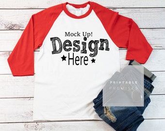 Download Red Raglan T Shirt Mock-Up Raglan Shirt Mockups Vinyl ...