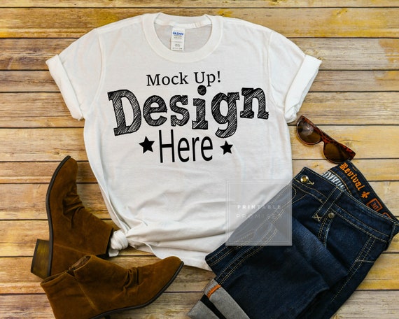 Gildan Softstyle 640 Shirt Mockup White T-Shirt Mockup