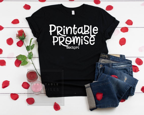 Bella Canvas 3001 Unisex Black Valentines Shirt Mockup T