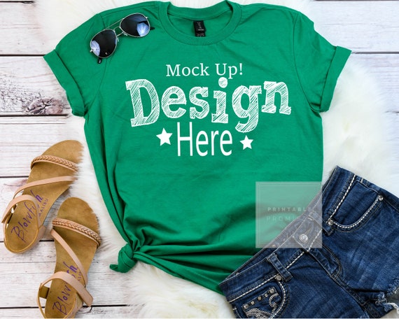Kelly Green Shirt Mockup Anvil Short Sleeve 980 Unisex