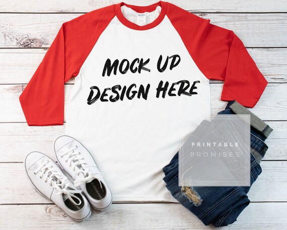 Gildan 570 Red Raglan T-Shirt Mockup Raglan Shirt Gildan 570 Red Raglan T-Shirt Mockup Raglan Shirt