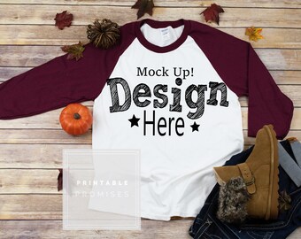 Download Gildan Raglan Fall T Shirt Mock-up Fall Shirt Mockup Style ...