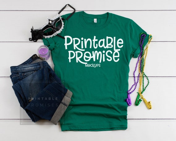 Mardi Gras Shirt Mockup Bella Canvas 3001 Kelly Green