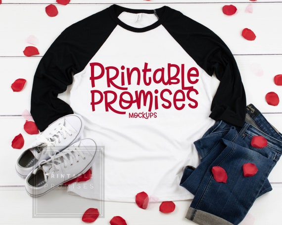Bella Canvas 3200 Black White Valentines Mockup Raglan T-Shirt Bella Canvas 3200 Black White Valentines Mockup Raglan T-Shirt
