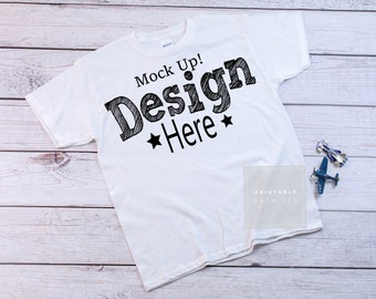 Download Free Gildan Youth White Shirt Mock Up White Mockup Shirt Youth Tshirt PSD Mockup Template