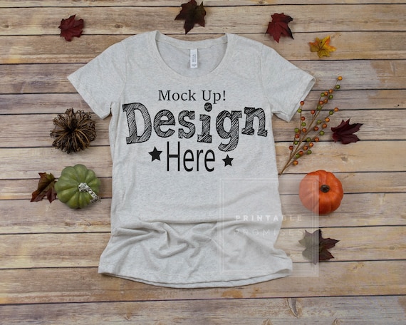 Bella Canvas 8413 Oatmeal Triblend Fall T-Shirt Mockup Bella Canvas 8413 Oatmeal Triblend Fall T-Shirt Mockup