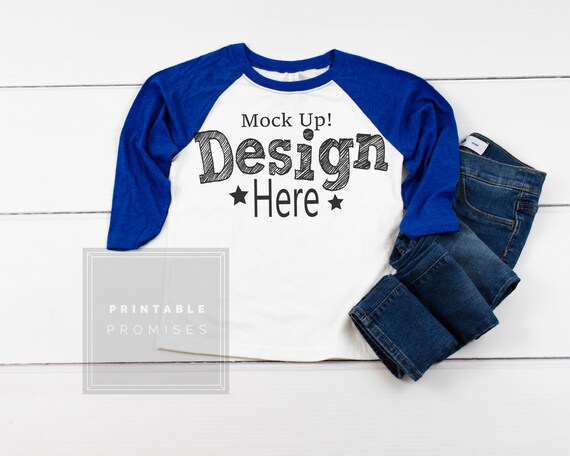 Next Level 3352 Royal White Youth Raglan Mock Up Next Level 3352 Royal White Youth Raglan Mock Up