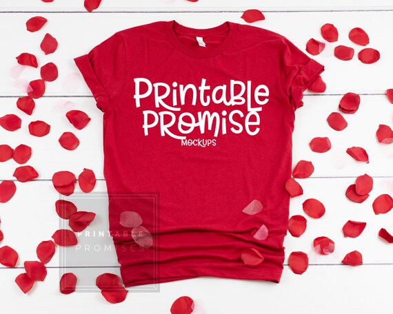 Valentines Shirt Mockup Bella Canvas 3001 Unisex Red T