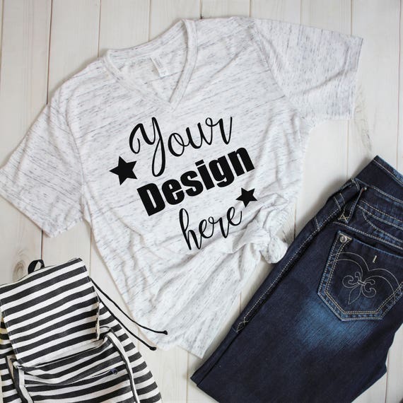 Bella Canvas V Neck 3005 White Marble T-Shirt