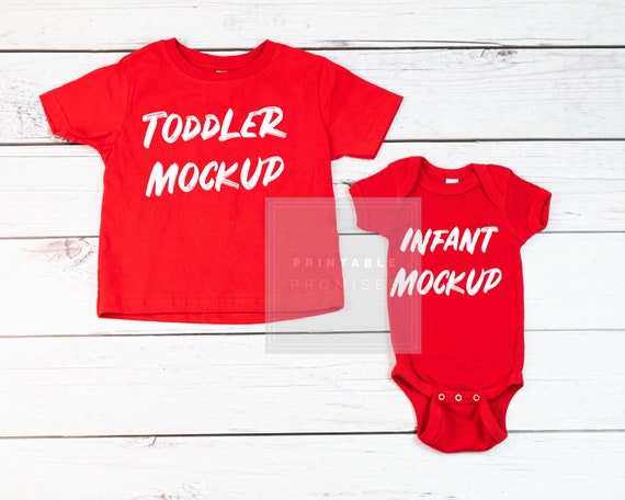 Red Baby Bodysuit Toddler T-Shirt Mockup Rabbit Red Baby Bodysuit Toddler T-Shirt Mockup Rabbit