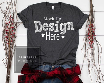 Bella Canvas 3001 Unisex Dark Grey Heather T Shirt Mock Up Christmas Shirt Instant Download Flatlay Mockup Shirt T Shirt Display Svg Display Apparel T Shirt Mockup Psd File