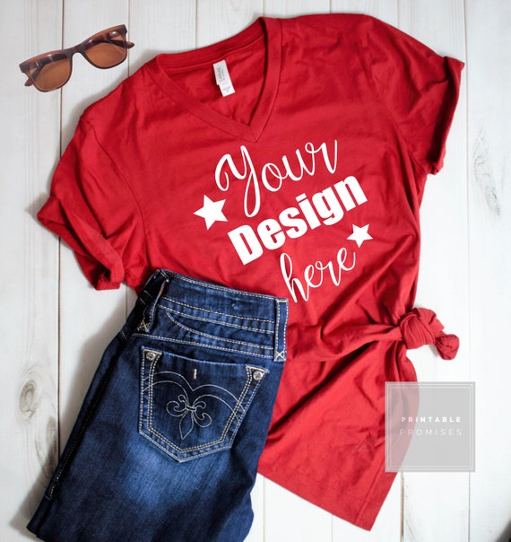 Download Free Red Shirt Mockup Bella Canva Red 3005 Unisex Jersey ...