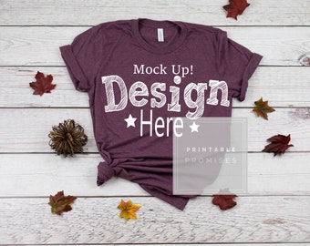 Download Free Blank Fall T Shirt Mock-up Bella Canvas Unisex Heather Maroon Fall Shirt Mockup Style Stock Photography Blank Shirt Display Ladies Shirt PSD Template