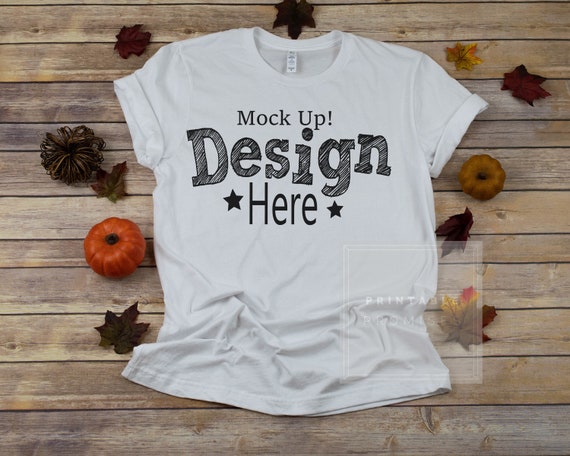Bella Canvas Unisex 3001 White Fall T-Shirt Mockup