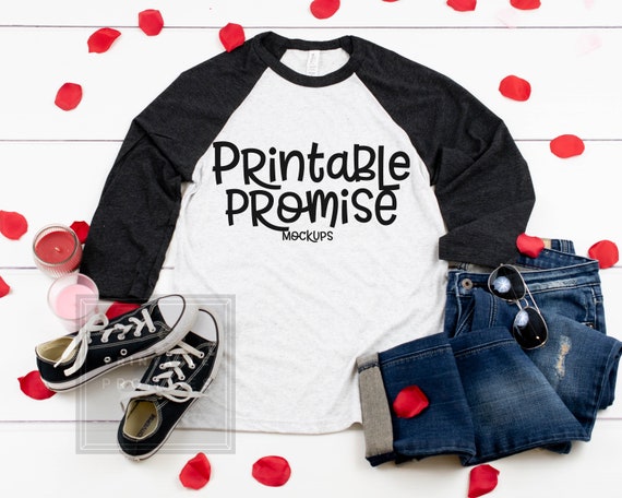 Bella Canvas 3200 White Fleck Charcoal Valentines Mockup Raglan