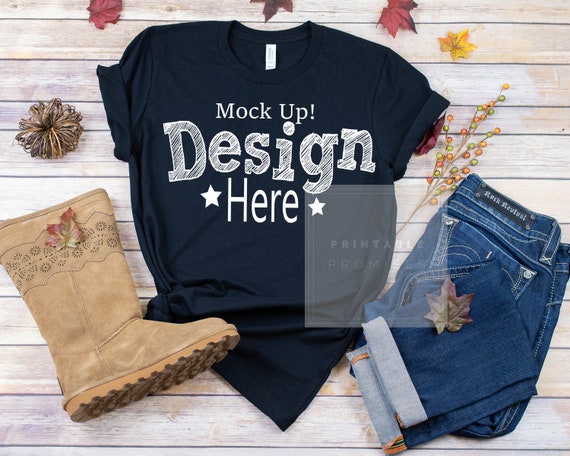 Black Fall T-Shirt Mockup Bella Canvas Unisex 3001
