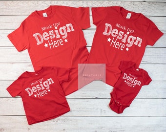Download Family Shirt Mock ups, Matching Family Blank Red Shirt T-Shirt Children Mockup, Shirts for Vinyl ...