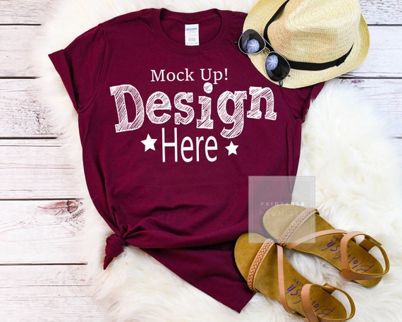 Gildan Maroon Shirt Mockup Gildan Mock Ups Flatlay Mockup