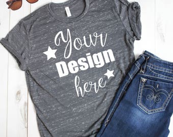 Download Free T Shirt MockUp Unisex Poly-Cotton Short-Sleeve T-Shirt 3650 Charcoal Marble T Shirt Mock Up Bella Canvas flatlay photography vinyl shirts PSD Template