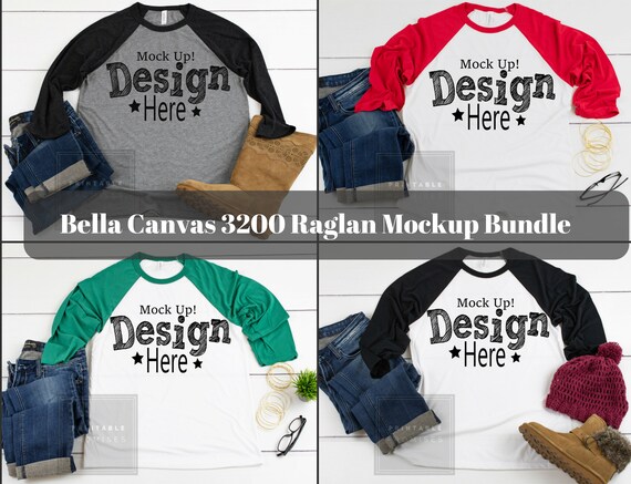 Raglan Shirt Mockup Bundle Bella Canvas 3200 Raglan Mockup