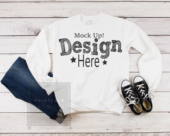White Sweat-Shirt Mockup Gildan G180 Adult Unisex Heavy White Sweat-Shirt Mockup Gildan G180 Adult Unisex Heavy