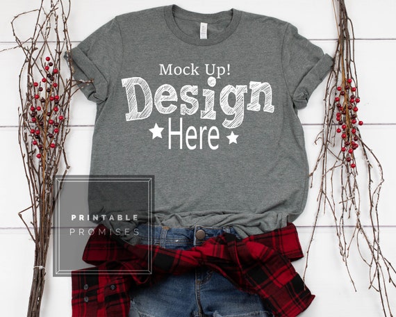 Bella Canvas Deep Heather Christmas T-Shirt Mock Up