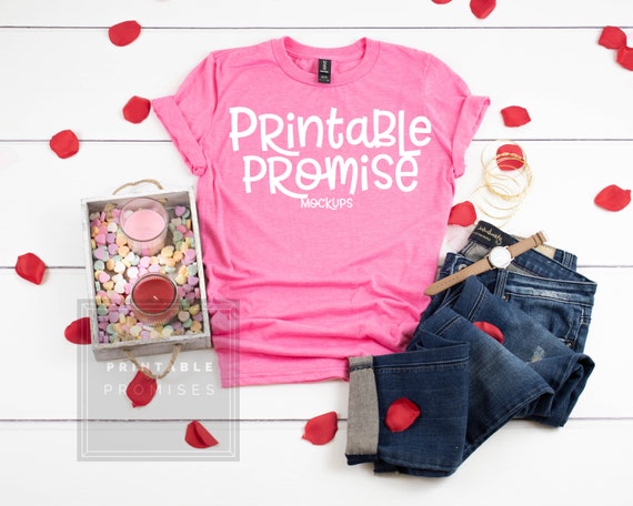 Valentines Shirt Mockup Anvil 980 Unisex Neon Pink T