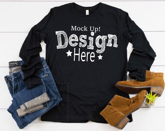 Download Black Long Sleeve Shirt Mockup Bella Canvas 3501 Flatlay Photo Style Stock Photography Mockups Shirt Mockup The Best T Shirt Templates Clothing Mockup PSD Mockup Templates