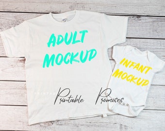 Download Free Adult Infant Shirt Mockup, Dad Son Mockup shirt, Family Shirt Mockup, Adult Child Mockup, Digital Download ,JPG ,Printable Promises ,Shirt PSD Template