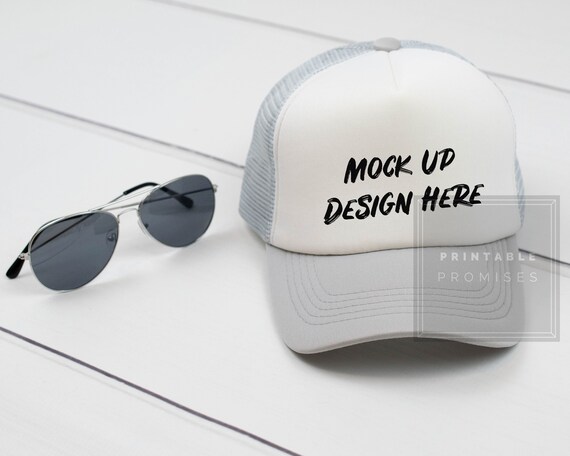 Grey White Foam Trucker Hat Mockup Mock Up Baseball