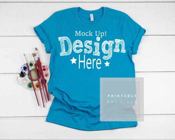 Bella Canvas 3001 Aqua Shirt Mockup Artist Paint Theme Bella Canvas 3001 Aqua Shirt Mockup Artist Paint Theme