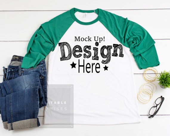 Bella Canvas 3200 White Kelly Raglan Mockup Raglan T-Shirt