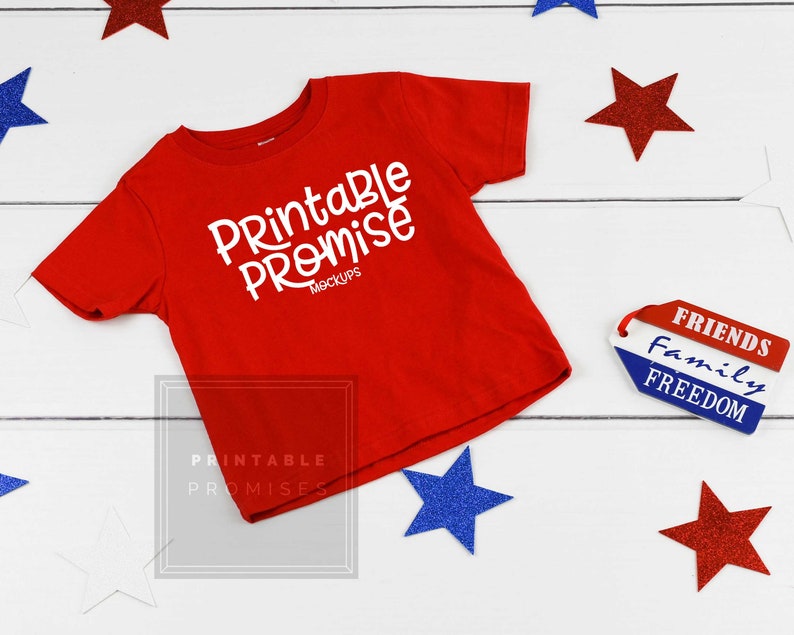 Rabbit Skins 3322 Red Tshirt Mockup Patriotic Shirts Mock Up Flat Lay 4th of July Shirts Mockup Childrens Shirt Mockup Toddler Blank Shirt