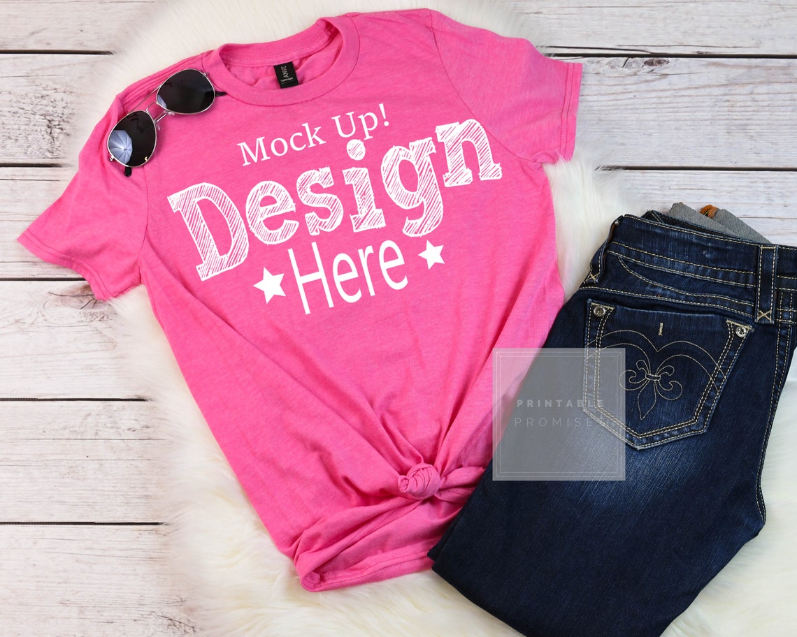 Download Anvil Unisex 980 Heather Hot Pink Shirt Mockup Flatlay Photo | Etsy