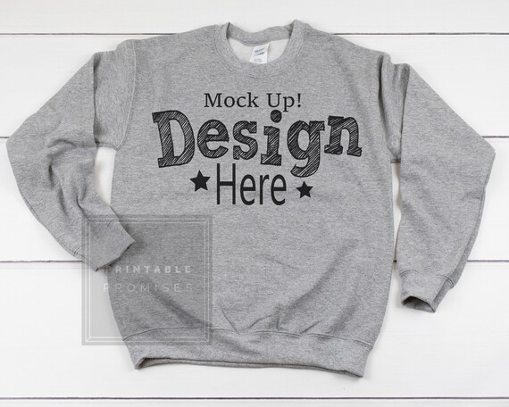 Download Sweatshirt Mockup Sport Grey Crew Neck Sweatshirt Display Etsy